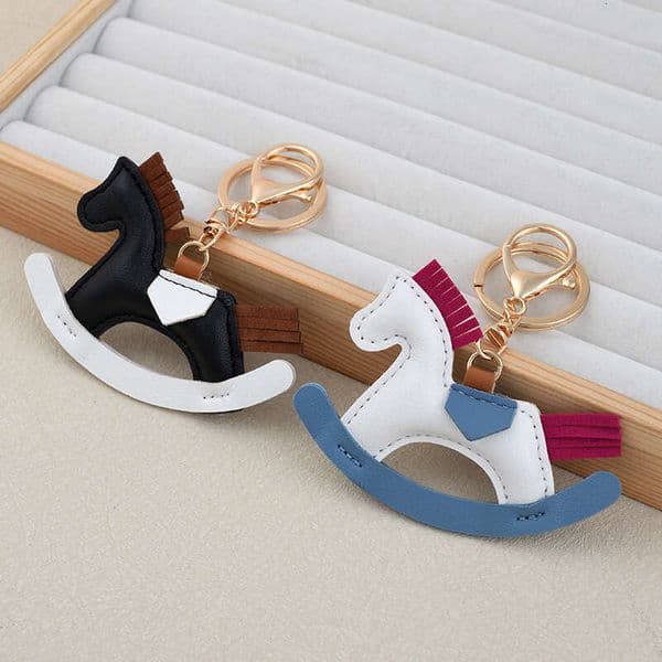 Crazy Ins Pony Cartoon Rocking Horse Handmade Leather Bag Pendant Car Keychain