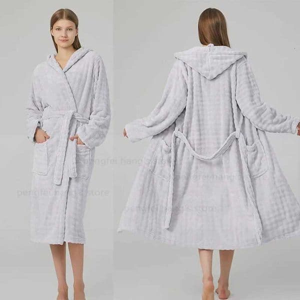 Warm Coral Fleece Robe Women Soft Sleepwear Autumn Winter Home Clothing Solid Color Kimono with Pocket Shower Bathrobe Gown C251022