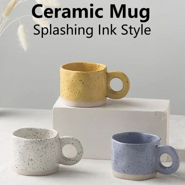 Ceramic Mug Ring Handle Irregular Coffee Modern Print Porcelain Ins Catoon Style Mug Handmade Chocolate Couple Handgrip Cups 251020