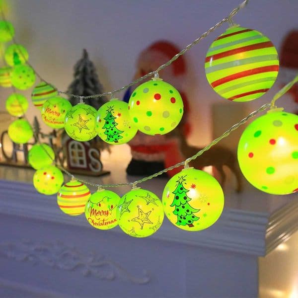 New LED Green Christmas Ball String Lights Battery Powered for Indoor Holiday Ambiance Home Bedroom Christmas Tree PartiesXJ251022