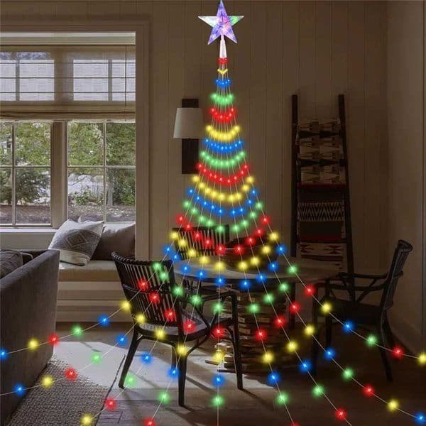 2024 New LED Fivepointed Star Waterfall Fairy Lights USB Remote 8 Modes Garden String Lights for Party Wedding Christmas DecorXJ251022