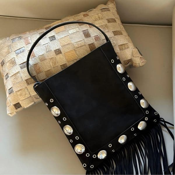 Designer Bags Punk-Inspired Style Fringe-Tasseled Shoulder Bag Made from Authentic Leather/Suede Materials
