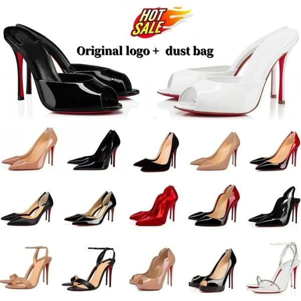 Designer Women High Heel Shoes Shiny Bottom 6cm 8cm 10cm Thin Heels Black Nude Patent Leather Woman Pumps eur35-42 02