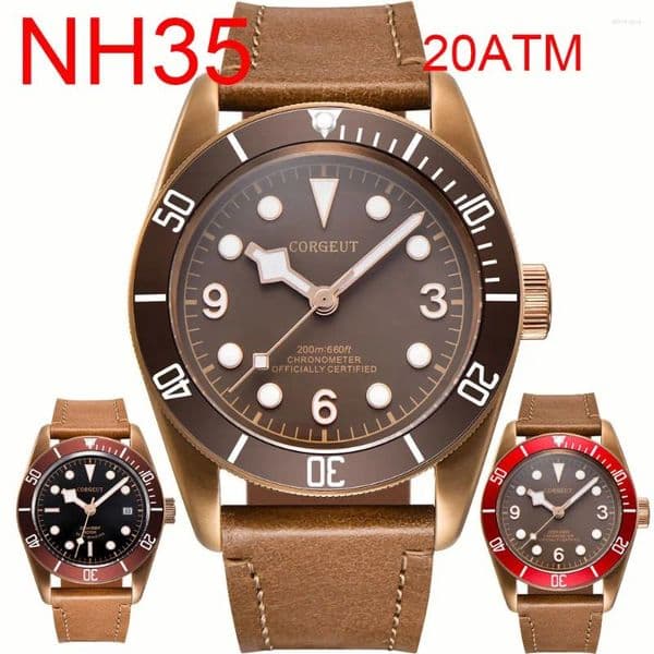 Wristwatches 41mm NH35A Miyota Sport 20ATM Watch PVD Coffee Bronze Case Sapphire Glass Luminous Deployant Clasp Deepwaterproof