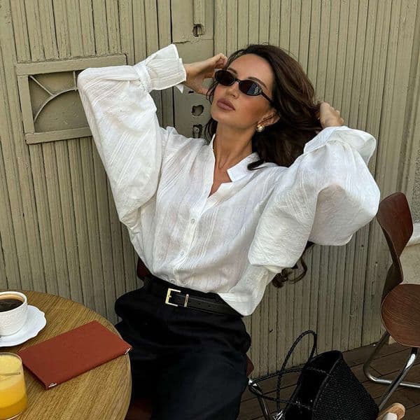 Clothing Summer Sweet Fresh Loose Plus Size Stand Collar Lantern Long Sleeve Shirt Women's Top B5