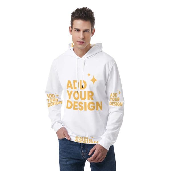 DHgatepod Men's Double-Sided Print Hoodie - Reversible Hood Design with All-Over Pattern & Ribbed Cuffs