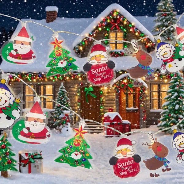 1pc LED Christmas String Lights Santa Claus Christmas Tree Snowman Reindeer Mix Pattern Fairy Lamps For Home Garden Party DecorXJ251022