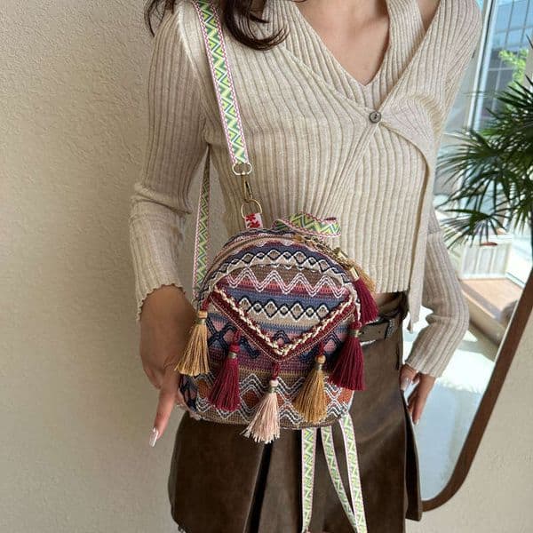 Bucket Ethnic Style Crossbody 2025 Women's Niche Chain Versatile Tassel Shoulder Bag Woven