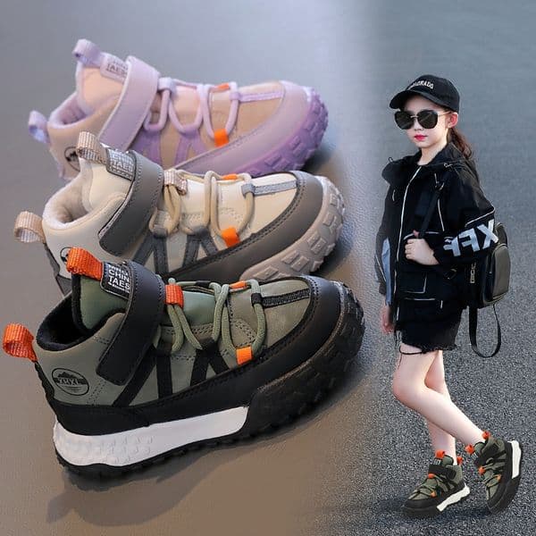 Designer Shoes Children's Shoes Fleece Warm Sports Shoes 2025 Autumn/Winter New Leather Waterproof Running Shoes Free shipping