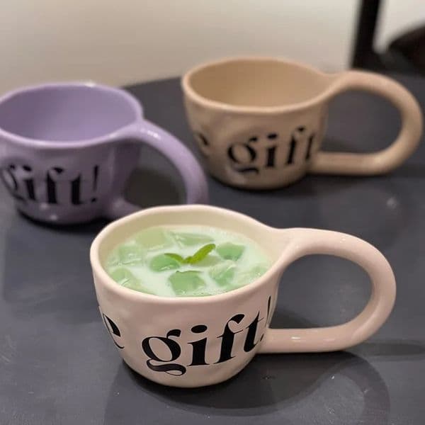 350ml Hand Pinched Irregular Coffee Cups English alphabet Pattern Ceramic Mug Large Handle Milk Oatmeal Cup Home Water Cup 251020
