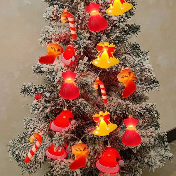 1PC Christmas Candy Cane Hat SocksWallet Bell LED String Lights Battery Operated Fairy Lights For Holiday Party Yard DecorXJ251022