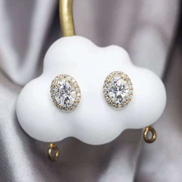 Paston Fine Yellow Gold 6*8mm Oval Moissanite Ear Studs Wedding Engagement Jewelry Dia Earring Gift Sier