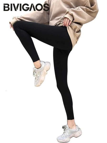 BIVIGAOS New Women Sharkskin Black Leggings Thin Workout Stretch Sexy Fitness Leggings Skinny Legs Slimming Sport LeggingsT251023