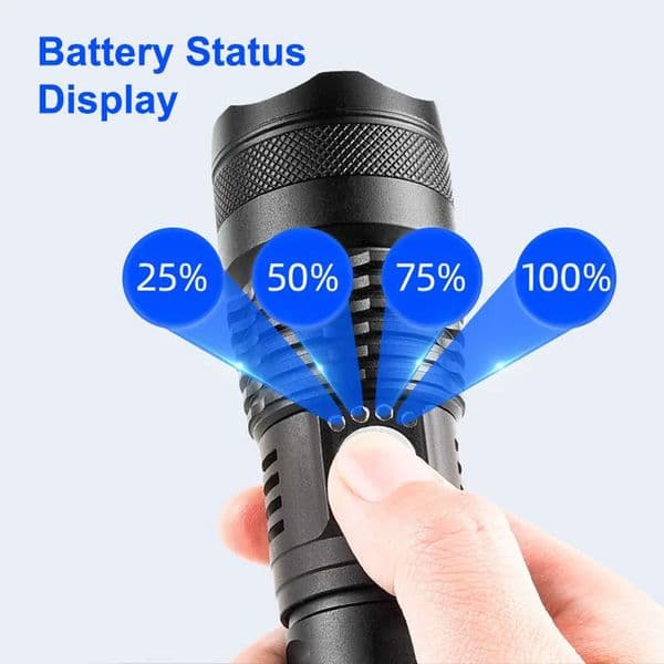 Free shipping flashlight with strong light, extendable and zoomable, battery level display, USB charging, outdoor lighting, long-range, hand-held flashlight -1101 8515