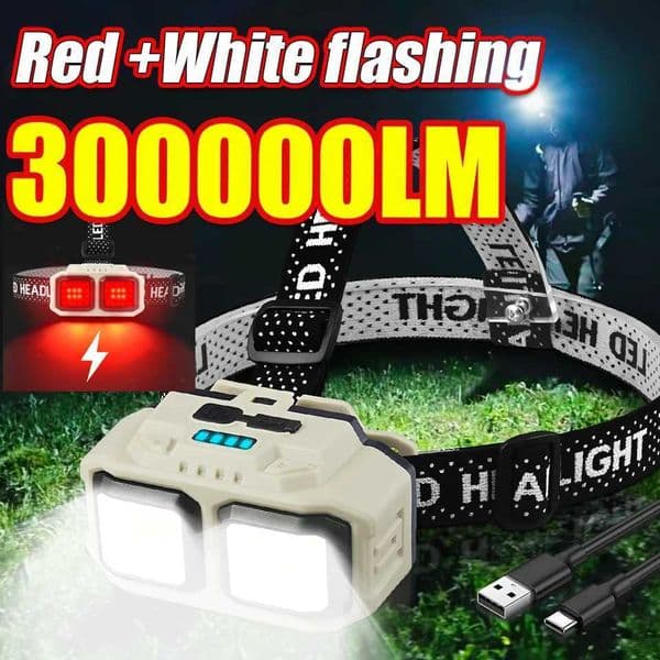 Ultralight Super Bright Headlamp 300000LM Red Light Night Vision Fishing Waterproof Head Torch Rechargeable Climbing Headlight S260527