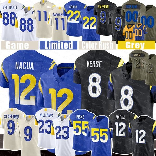 Matthew Stafford Football Jerseys Man Puka Nacua Jared Verse 22 Blake Jimmy Garoppolo whittington Braden Fiske Kyren Williams Kamren Kinchens Tutu Atwell