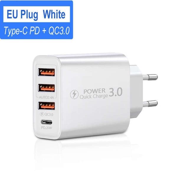 Travel Charger US EU UK Plug 3USB + Type-C PD Multi-Phone Charging Head Adapter