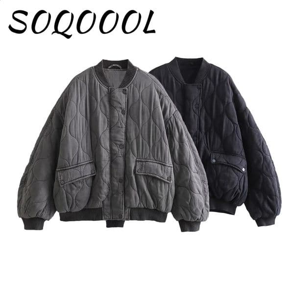 Fashion Elegant Solid Bomber Jacket Coat Womens Warm Long Sleeved Loose Casual Outwear Club Party Grey Street Wear Female 251013