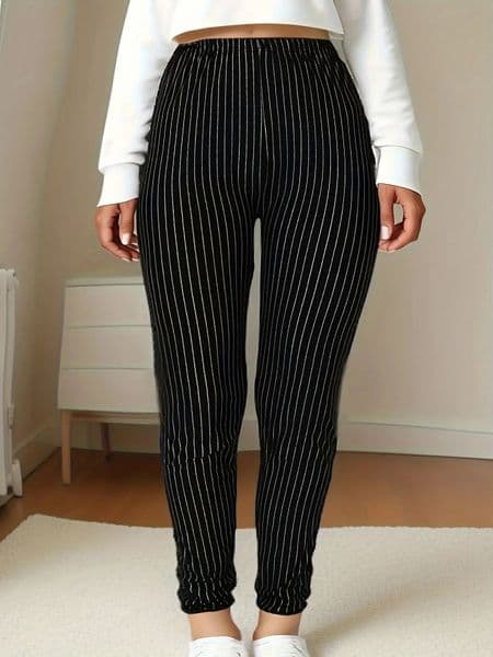 CUHAKCI Plus Size Sports Tight Womens Bottom Pants Black Vertical Strip High Elasticity Casual Fitness And Ankle Nine 251022