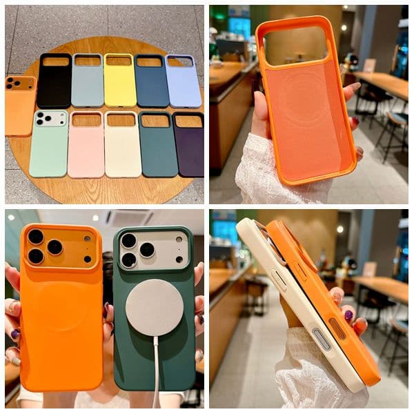 Luxury Liquid Silicone Soft Cases For Iphone Air 17 Pro Max 16 Plus 15 14 13 12 11 Iphone17 Orange Color Rubber Fashion Mobile Phone Cover Back Skin