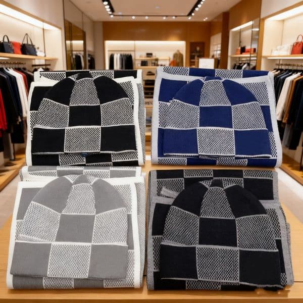 Fashion new product wool cashmere hat scarf set unisex chess piece design warm hat, high-end fabric soft and skin friendly