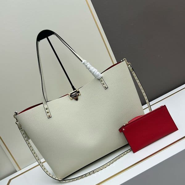 7A Designer Large Tote Bag - Metal Studded Calfskin, Includes Coin Purse, Dual Top Handles & Long Shoulder Strap, Convenient for Handheld & Shoulder Carry