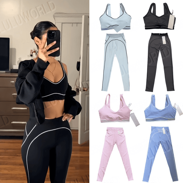 Yoga Set Women Sports Bra Leggings High-End White Striped Low Back Dance Yoga Outfits Summer Running Fitness Gym Pilate women clothes set