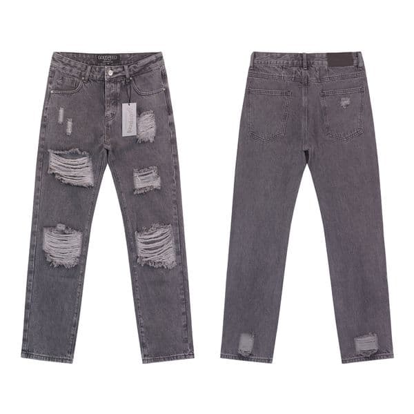 Popular Designer God speed Casual Mens Distressed Ripped Loose Jeans Print Coolguy Fit Motorcycle Denim Holes For Men Mans Pants Button Washed Jean Trousers 28-38