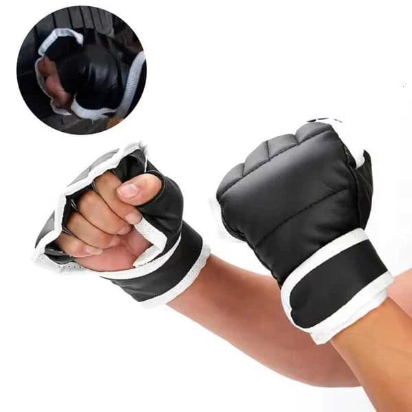 1 Pair of Black Half Finger Boxing Gloves PU Leather Karate Muay Thai Training and Exercise Gloves Childrens Boxing Gloves Y251023