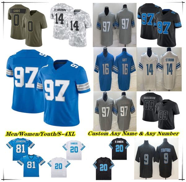 American Football Jersey Jared Goff 97 Hutchinson Jahmyr Gibbs David Montgomery Jameson Williams Amon-Ra St. Brown Sam LaPorta Jack Campbell Derrick Barnes Sanders