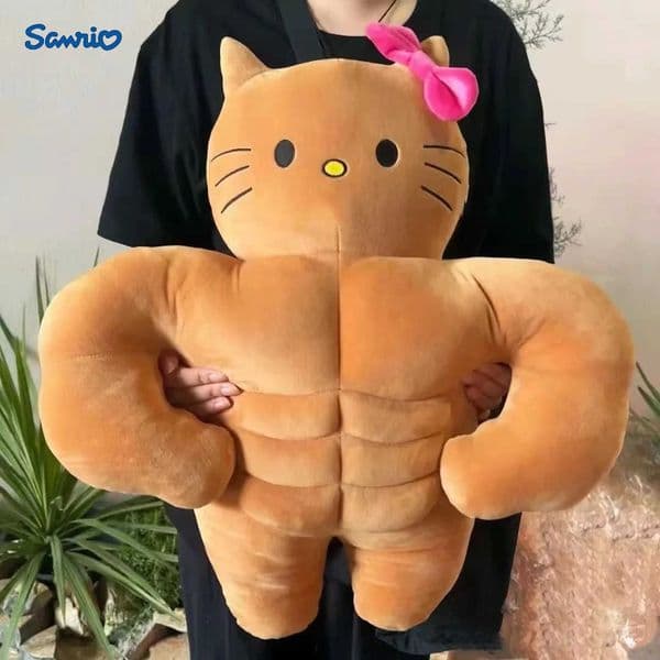 Sanrio Kawaii Hello Kitty Muscle Plush Funny Chest Muscle Abdominal Boyfriend Pillow Doll Plush Christmas Gift L251023