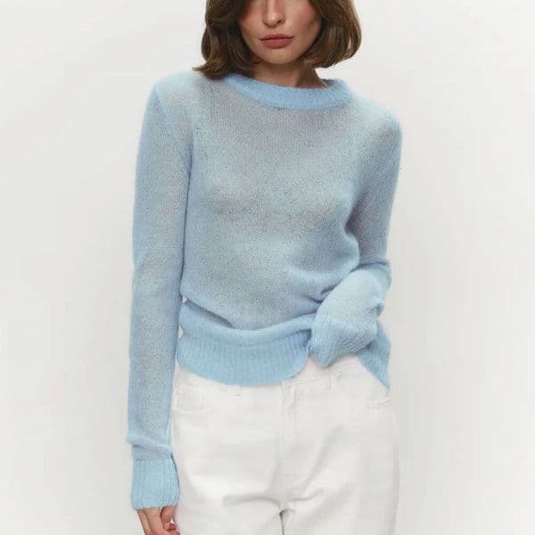 Talenza Round Neck Knit Pullover Women Summer Casual Solid Long Sleeve Shirt 2025 Loose High Street Office Lady Sweater Top dongdumaoyi