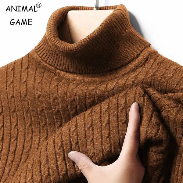 Autumn Mens Ribbed Turtleneck Sweater Warm Fitted Knitted Pullover Sweatesr Jacquard Striped Casual Long Sleeves Basic Top 251023
