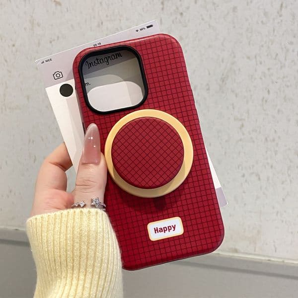 Magnetic 2-in-1 Stand Compatible with iPhone 16 Pro Max Phone Ins Red Plaid 15/17 Protective Case 13