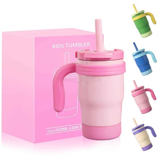 420ML Kids Thermos Bottle Leak Proof Tumbler With Handle Stainless Steel Travel Straw Mug For Toddler Boys Girls Christmas Gifts M251023
