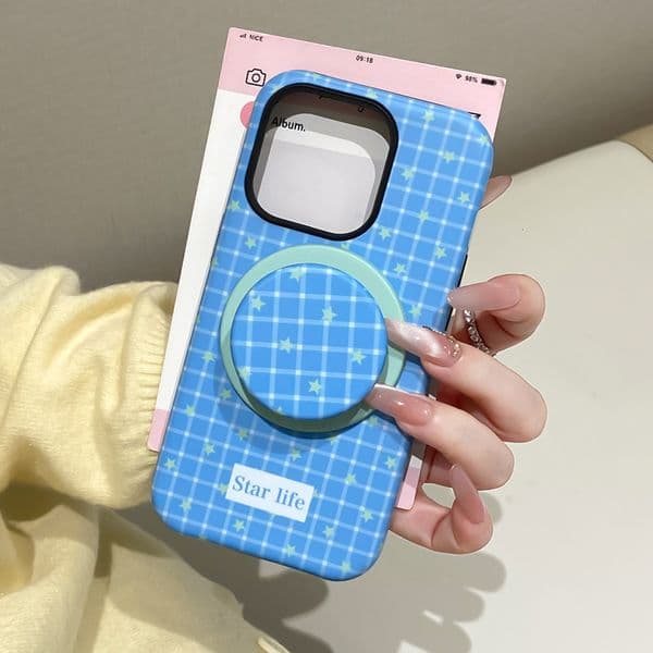 Magnetic Stand Checkered Phone Case for iPhone 17 Pro Max, Cute Grids Plaid Checkerboard Aesthetic Design Compatible with Slim Bumper Shockproof Protective Cove