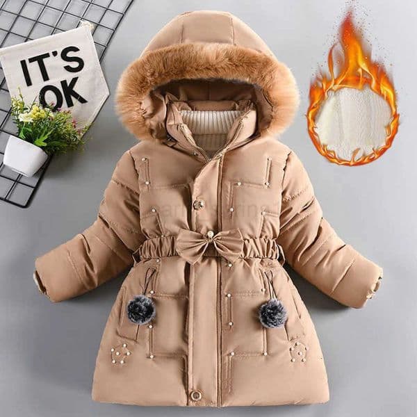Winter Girls New Nail Bead and Plush Thickened Waist Hair Collar Hooded Fashionable Windproof and Warm Cotton Jacket T251023