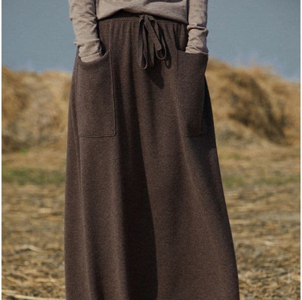 (1146) Autumn and Winter High-waist Wool Skirt Mid-length Pocket Knitted Skirt