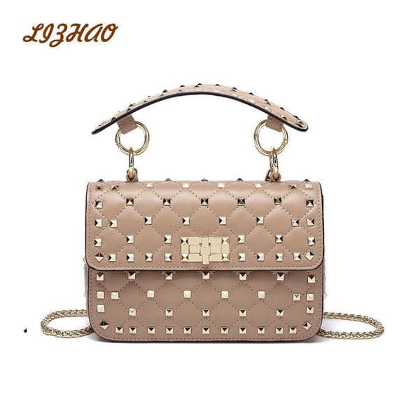 2025 New Fashion Chain Sheepskin Studded Small Square Handbag Shoulder Genuine Leather Women's Bag Guangzhou