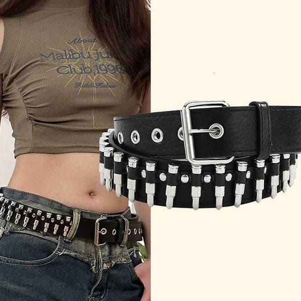 Authentic Rock Chic Bullet Rivet Leather Belt Edgy Womens Fashion Belt with Goth Studs W251024
