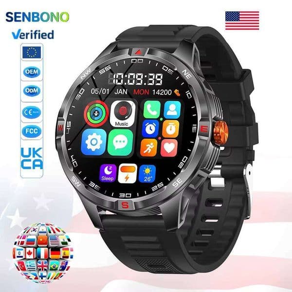 SENBONO V45 Smart Watch Sleep Sports Tracker BT Wireless Handsfree Call Push Notification IP68 Protection Silicone Resin
