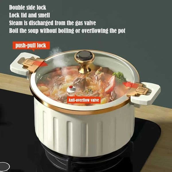 8L Soup Pot Micro Pressure 26cm NonStick Stewing pan Double Ear Cooking Pot with Lid Home Induction Cooker Gas Stove Roman pot M251024
