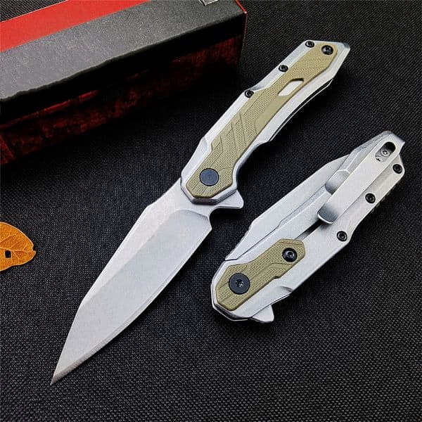 Top Quality 1369 Assisted Flipper knife Folding Knife 8Cr13Mov Stone Wash Blade Stainless Steel + GRN Handle EDC Pocket Knives