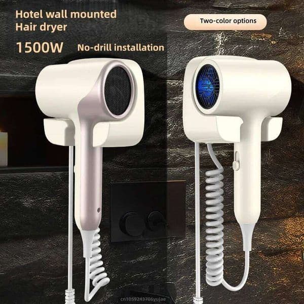 Popular Hotel/Home Wall Mounted Non Perforated 1500W High-Power Blue Light Negative Ion Press Switch Hair Dryer