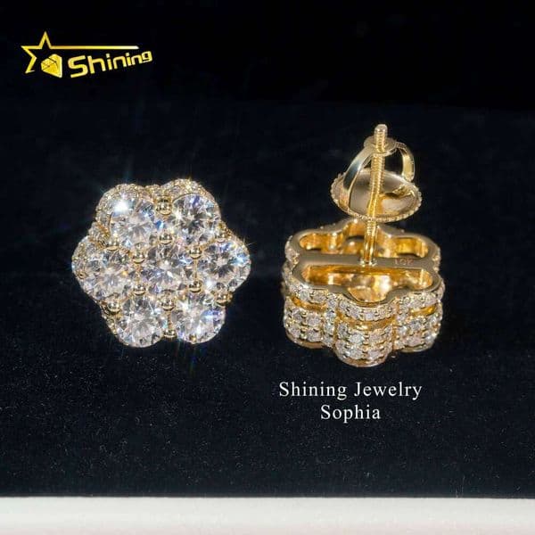 New Arrival Fine Jewelry 10K Yellow Gold Iced Out Lab Dia Vvs Moissanite Fashion Stud Earrings Hip Hop Earring