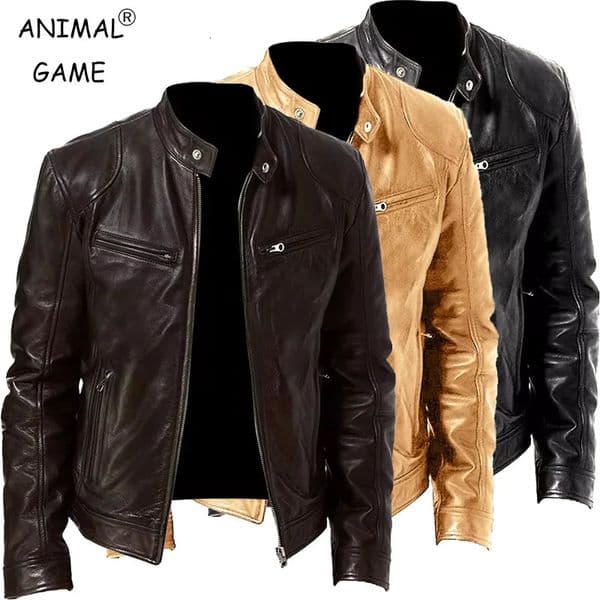 Mens Stand Collar Leather Jacket Coats Male Antiwind Motorcycle Zipper Jackets Winter Men Outdoor Sport Streetwear Jacket Men 251021