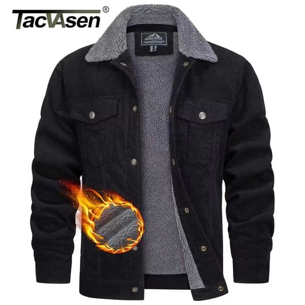 TACVASEN Thicken Fleece Lining Mens Corduroy Jacket Sherpa Lined Winter Coats Trucker Cargo Workwear MultiPocket Outwear T251024
