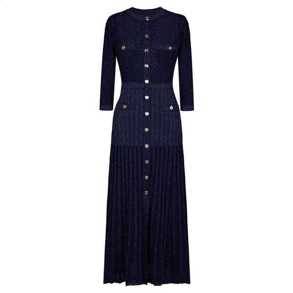 Womens Knitted Long Dress round Neck See through Slimming Gown Full Sleeve Ankle Length Regular Waistline n 251022BJ