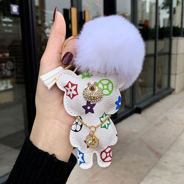 Keychains Lanyards Leather Bear Charm Creative Factory Direct Wholesale Cross-Border Fashion Bag u0026 Car Keychain Small Gift AA
