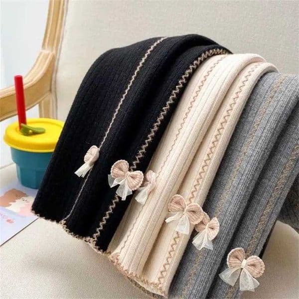 05 Years Girl Leggings Baby Bowknot Pants Kids Autumn Winter Thermal Tights Children Fleece Lined Fashion Trousers BottomsT251024